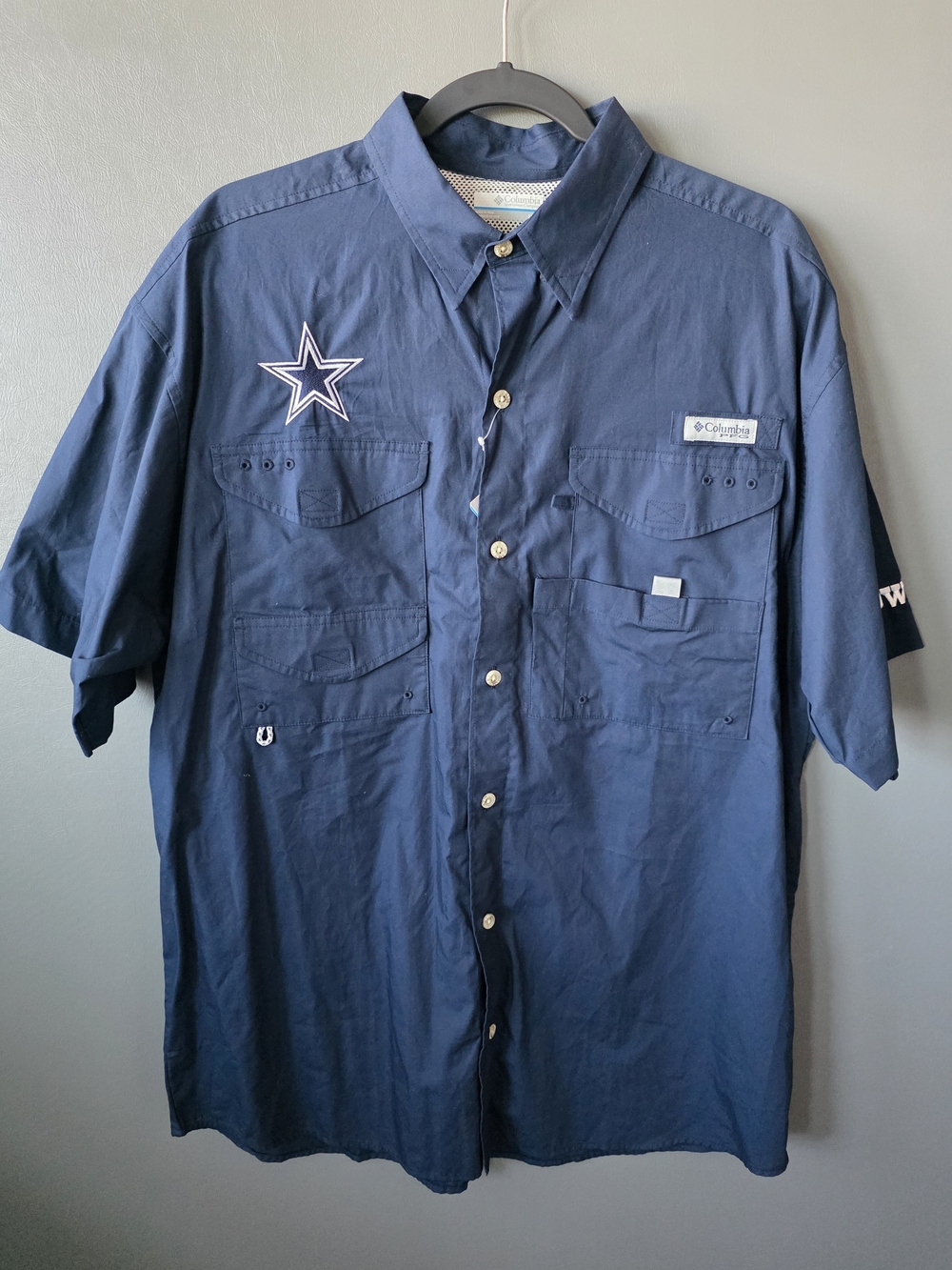 NWT Columbia PFG Dallas Cowboys Fishing Shirt Medium Navy Gorpcore Coastal Dad